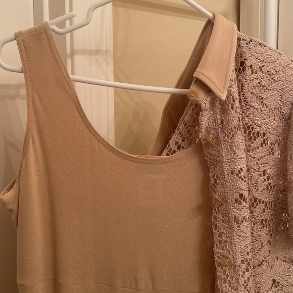 Long dress, sleeves/tank style. Short sleeve lace jacket. Size 8. Tan/gold color - Picture 3 of 5